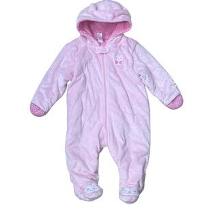 Carters Pink Faux Fur Fleece Snowsuit 9 Month One Piece Full Zip Hooded Soft